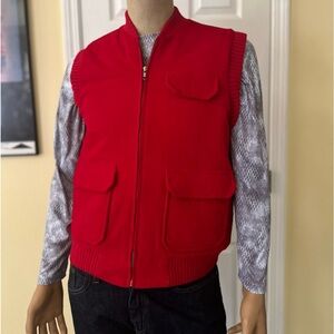 VINTAGE 80s Corduroy Vest Mens Medium Red St Johns Bay Quilt Lined Jacket Zip Up
